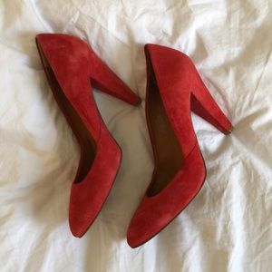 Madewell Suede Tomato Red Heels